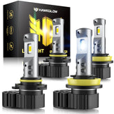 M9F Combo,  9005/HB3+H11/H9/H8, 70W, 6500K White, 20000LM, IP68, LED Headlight Bulbs 2 Pairs | Hawkglow